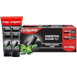 Colgate Charcoal Clean Black Gel Toothpaste, Combo Pack of 240g (120g x2) Deep Clean Tooth paste With Bamboo Charcoal & Wintergreen Mint For Plaque Removal & Tingling Fresh Mouth Experience