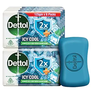 Dettol Icy Cool Bathing Soap Bar with Menthol (Pack of 6 - 125g each), Combo Offer on Bath Soap
