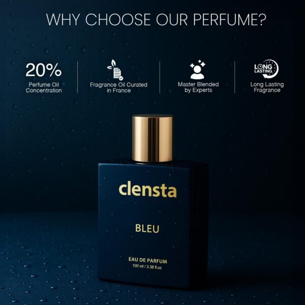 Clensta Luxury Bleu Eau De Parfum 100ml EDP Perfume for Man Long Lasting with Incense, Cedar, Sandalwood, Patchouli, White Musk