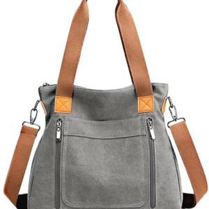 Kawn® Canvas Tote Bag for Women Aesthetic Large Capacity Shoulder Bag with Multi-Compartments Satchel Handbags with Detachable Strap hobo bags for Women for Office, College and Travel