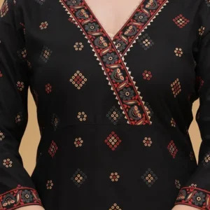 Women Floral Print Viscose Rayon Straight Kurta  (Black)